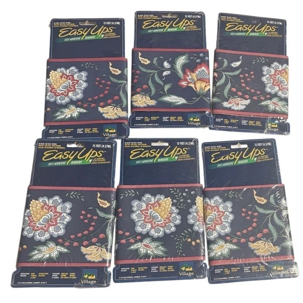 New Easy‎ Ups Self Adhesive Borders Village Floral Pattern NIP Sealed 15 Feet